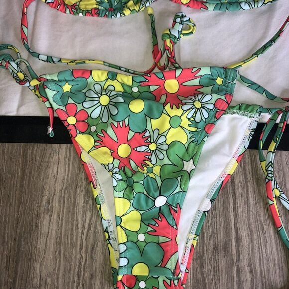 Wom Hippie Floral Print Spaghetti Strap Bikini Bathing Suit 2Pc Sz S NEW!! - Picture 5 of 6